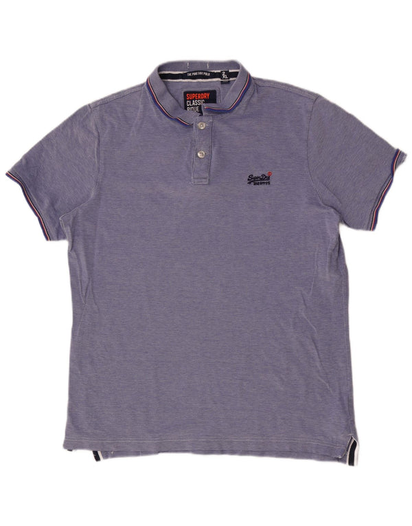 SUPERDRY Herren Poloshirt 2XL Blaue Baumwolle