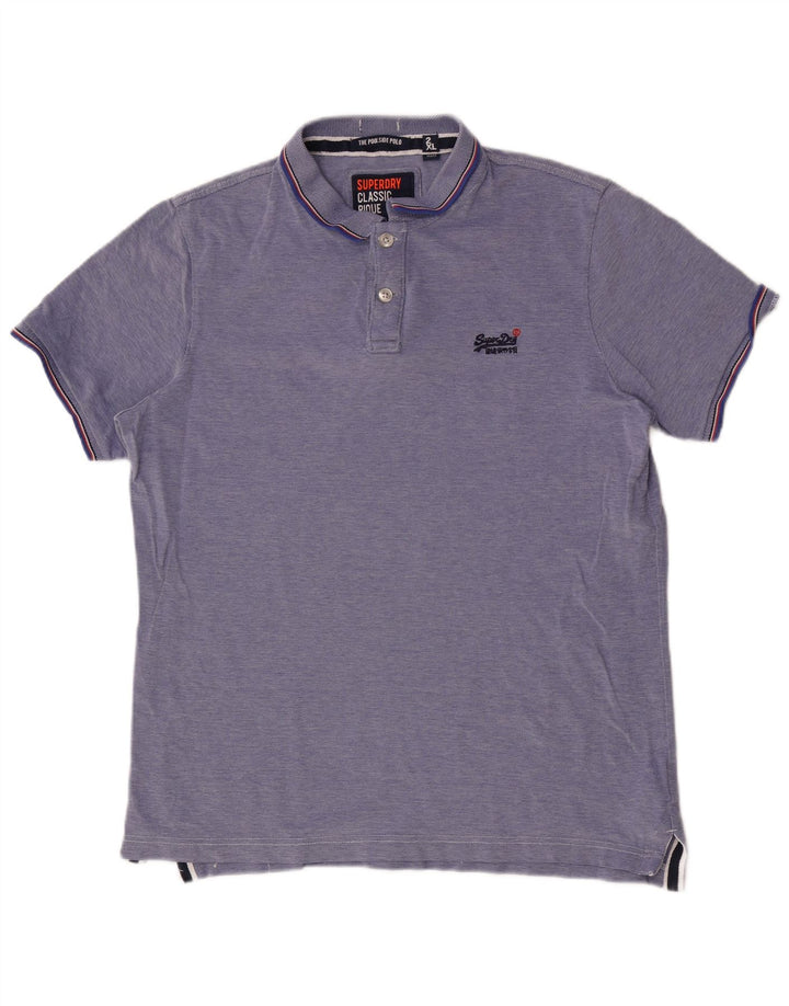 SUPERDRY Herren Poloshirt 2XL Blaue Baumwolle