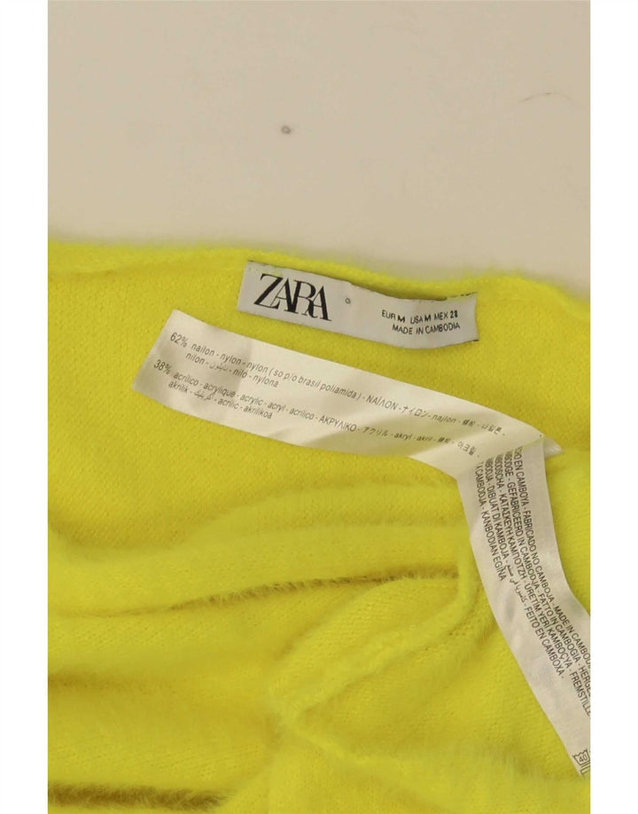 Zara Damen Crop Top Langarm UK 14 Mittelgelbes Nylon