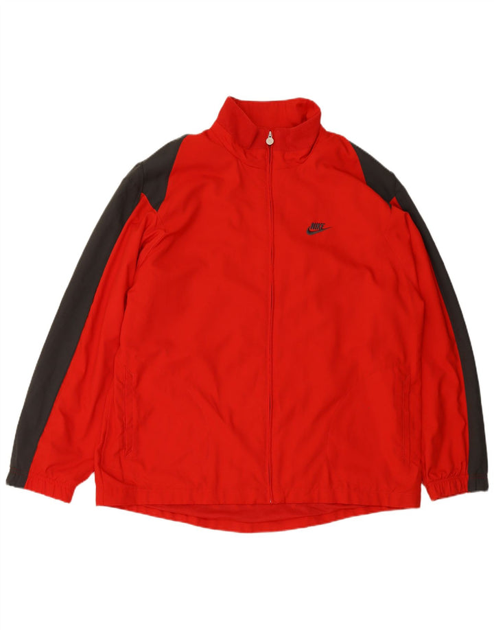 NIKE Herren-Trainingsanzug-Oberteiljacke UK 44/46 XL Roter Colourblock-Polyester