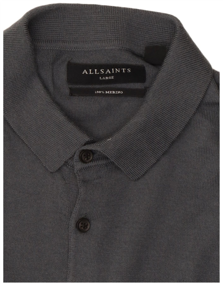 All Saints Herren-Pullover mit Polokragen, große graue Wolle