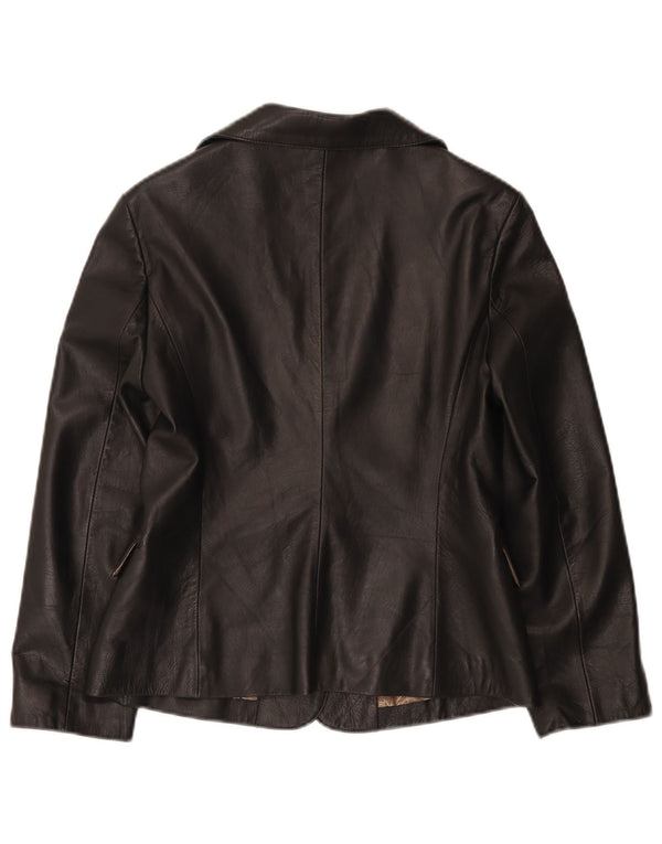 Icinoo Damen-Blazer aus Leder mit 1 Knopf, Gr. 10, Schwarz