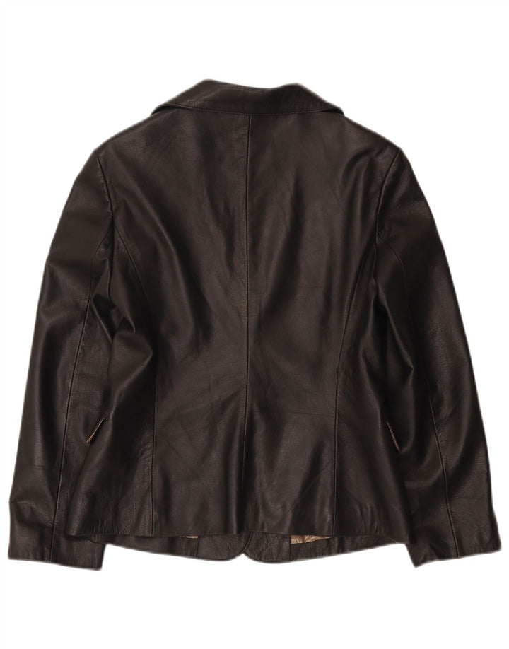 Icinoo Damen-Blazer aus Leder mit 1 Knopf, Gr. 10, Schwarz