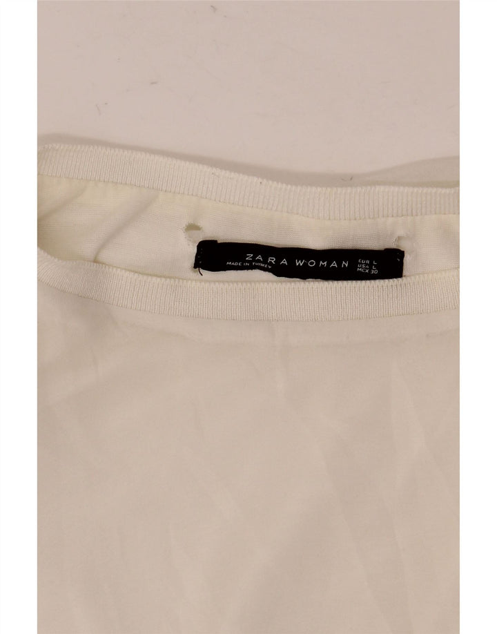 Zara Damen Durchsichtiges Langarm-Blusenoberteil UK 16 Large Weiß