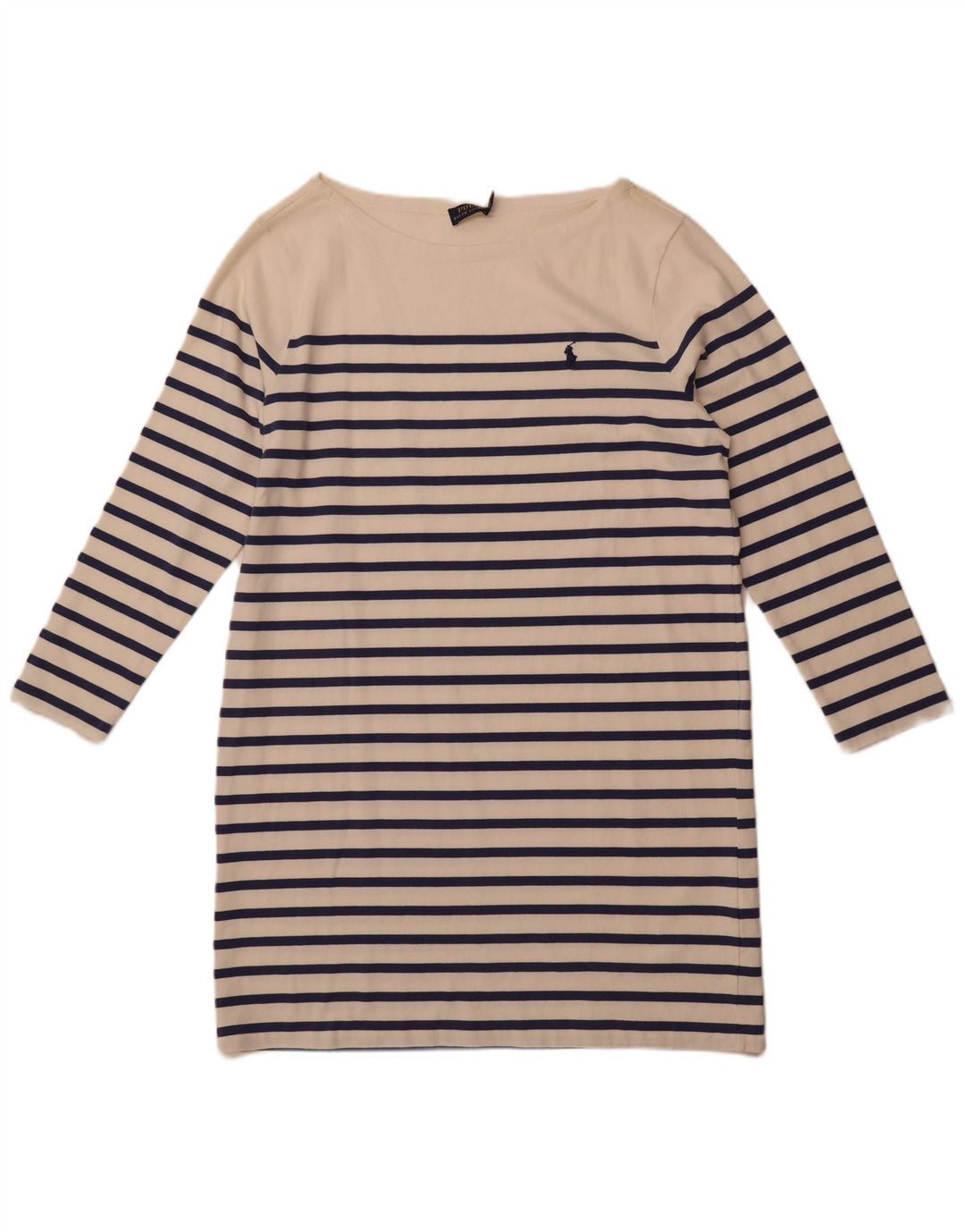 POLO RALPH LAUREN Damen Langarm-T-Shirt-Kleid UK 18 XL Weiß gestreift