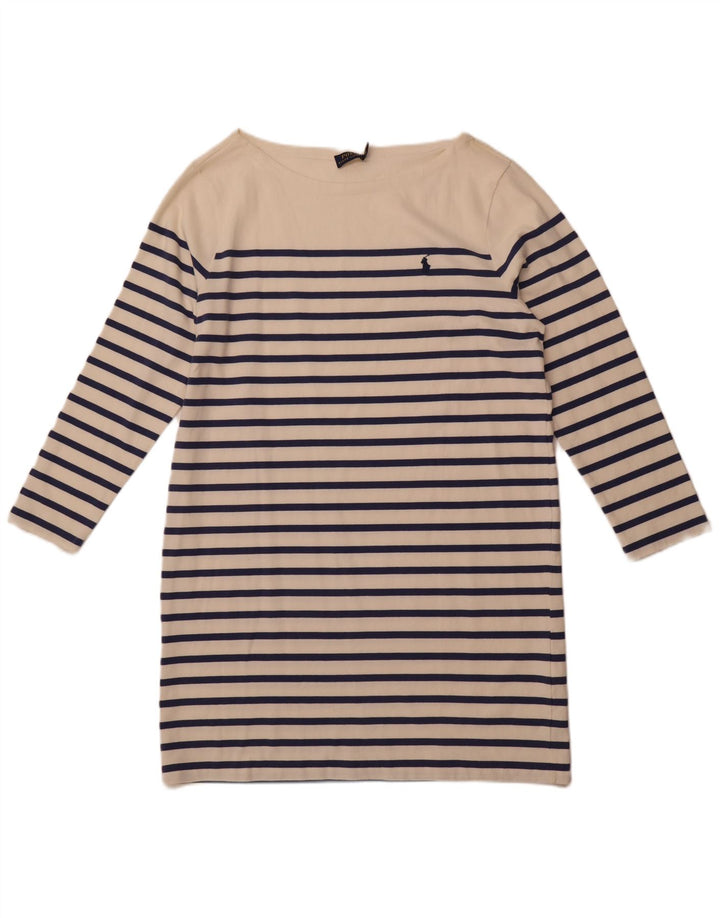 POLO RALPH LAUREN Damen Langarm-T-Shirt-Kleid UK 18 XL Weiß gestreift