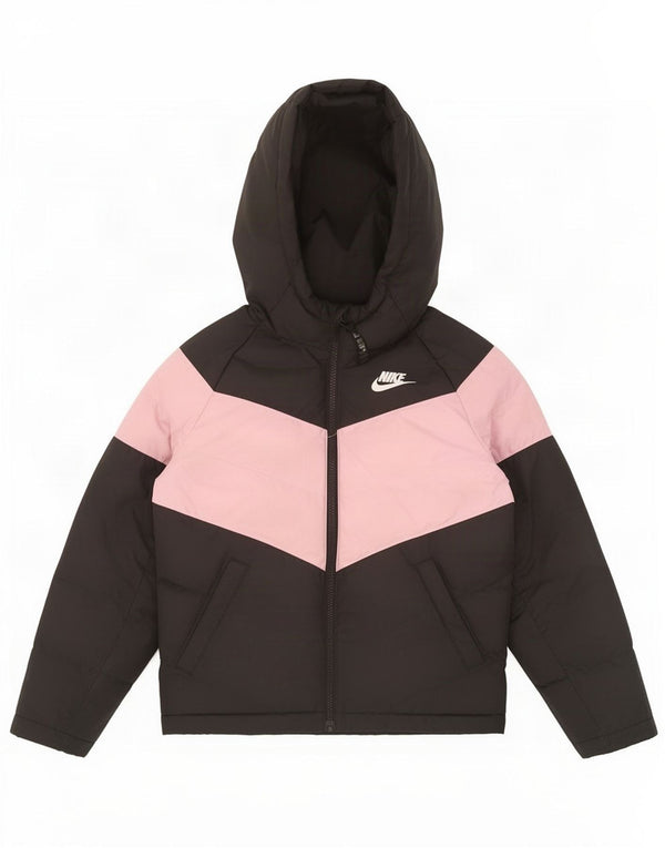 Nike Mädchen-Kapuzenjacke, gepolstert, 8–9 Jahre, Größe S, Schwarz, Colourblock-Polyester