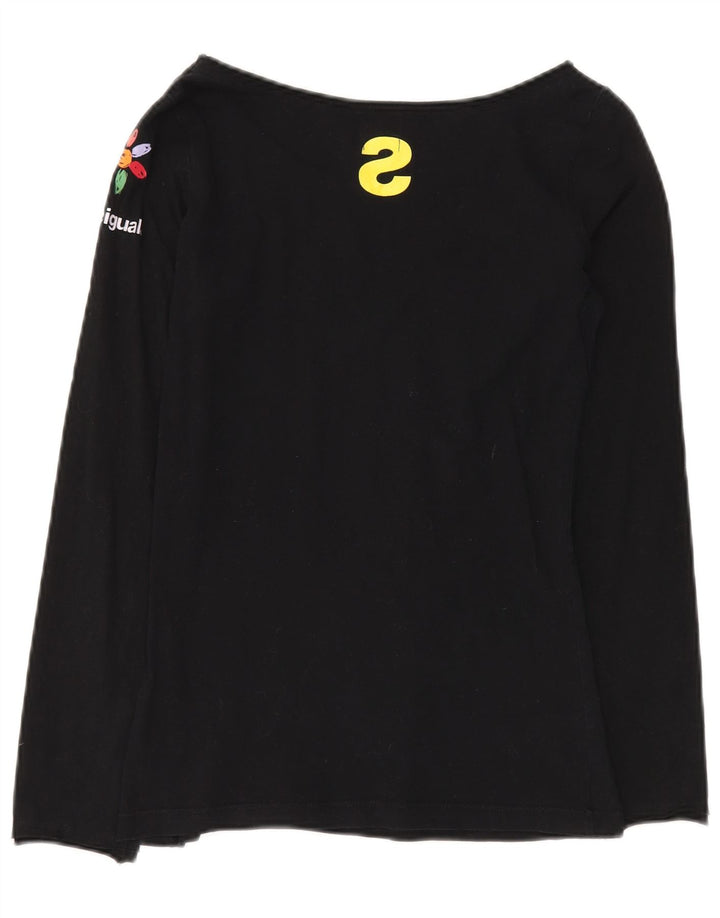 DESIGUAL Damen Graphic Top Langarm UK 14 Große schwarze Baumwolle