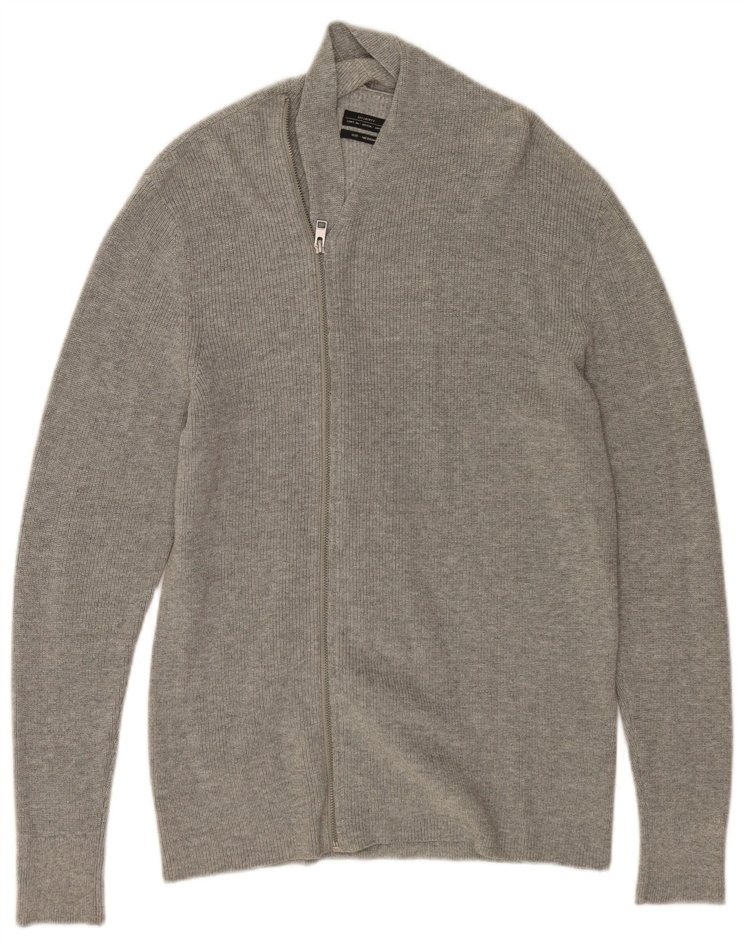 All Saints Herren-Cardigan aus mittelgrauer Baumwolle