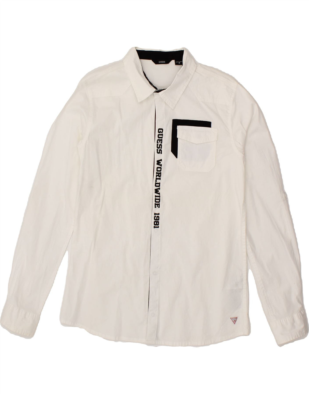 GUESS Boys Graphic Shirt 15-16 Years White Cotton Vintage Guess and Second-Hand Guess from Messina Hembry 