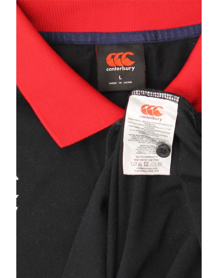 Canterbury Herren-Poloshirt mit Grafik, groß, schwarzes Colourblock-Polyester
