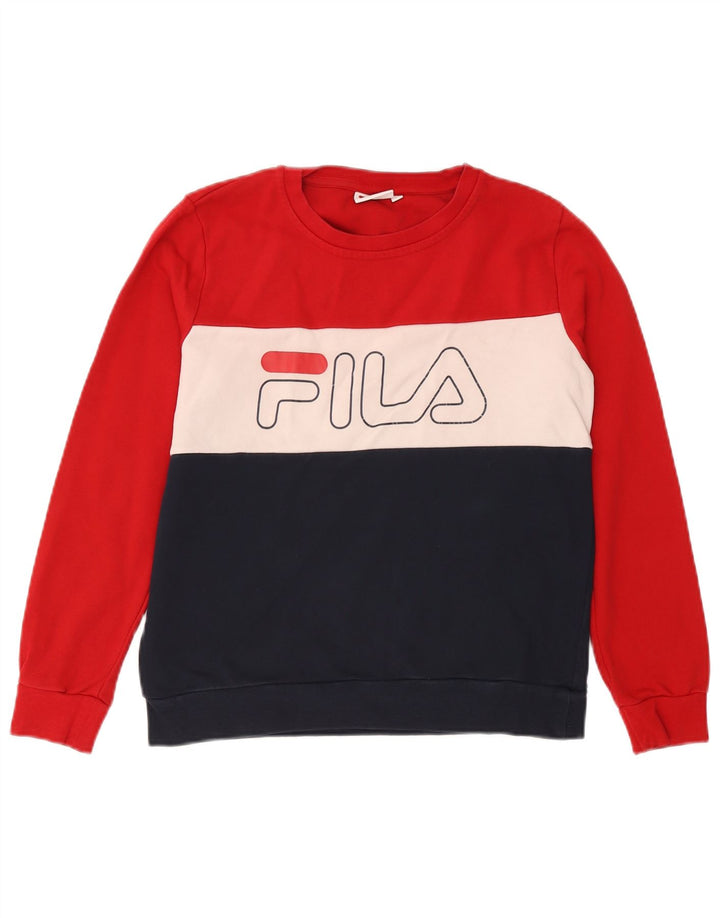 Fila Damen-Sweatshirt-Pullover UK 14 Medium Mehrfarbiger Farbblock