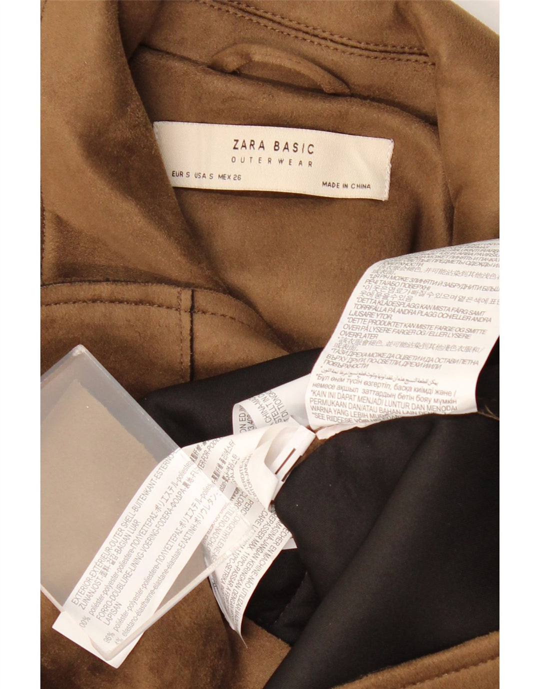 ZARA Damen Crop Kunstleder Bikerjacke UK 10 Small Braun Polyester