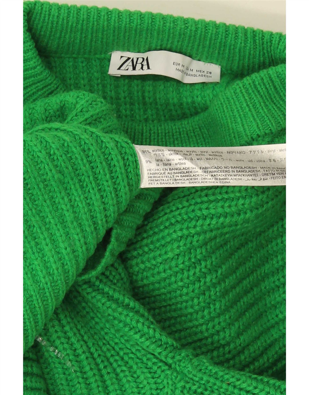 Übergroßer Pullover mit Rundhalsausschnitt von Zara für Damen, UK 14, mittelgrünes Acryl