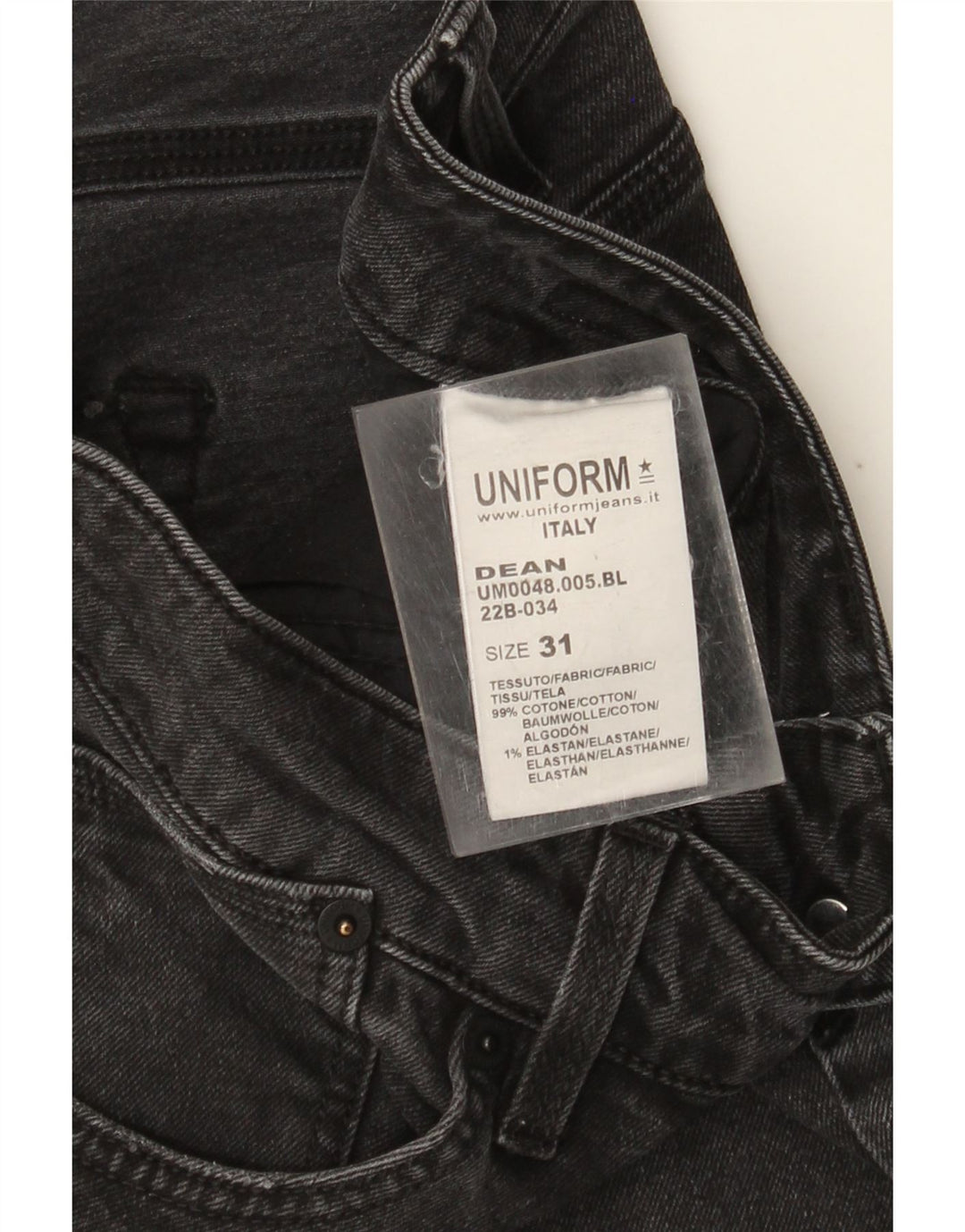 Uniform Herren Dean Slim Jeans W31 L26 Schwarze Baumwolle