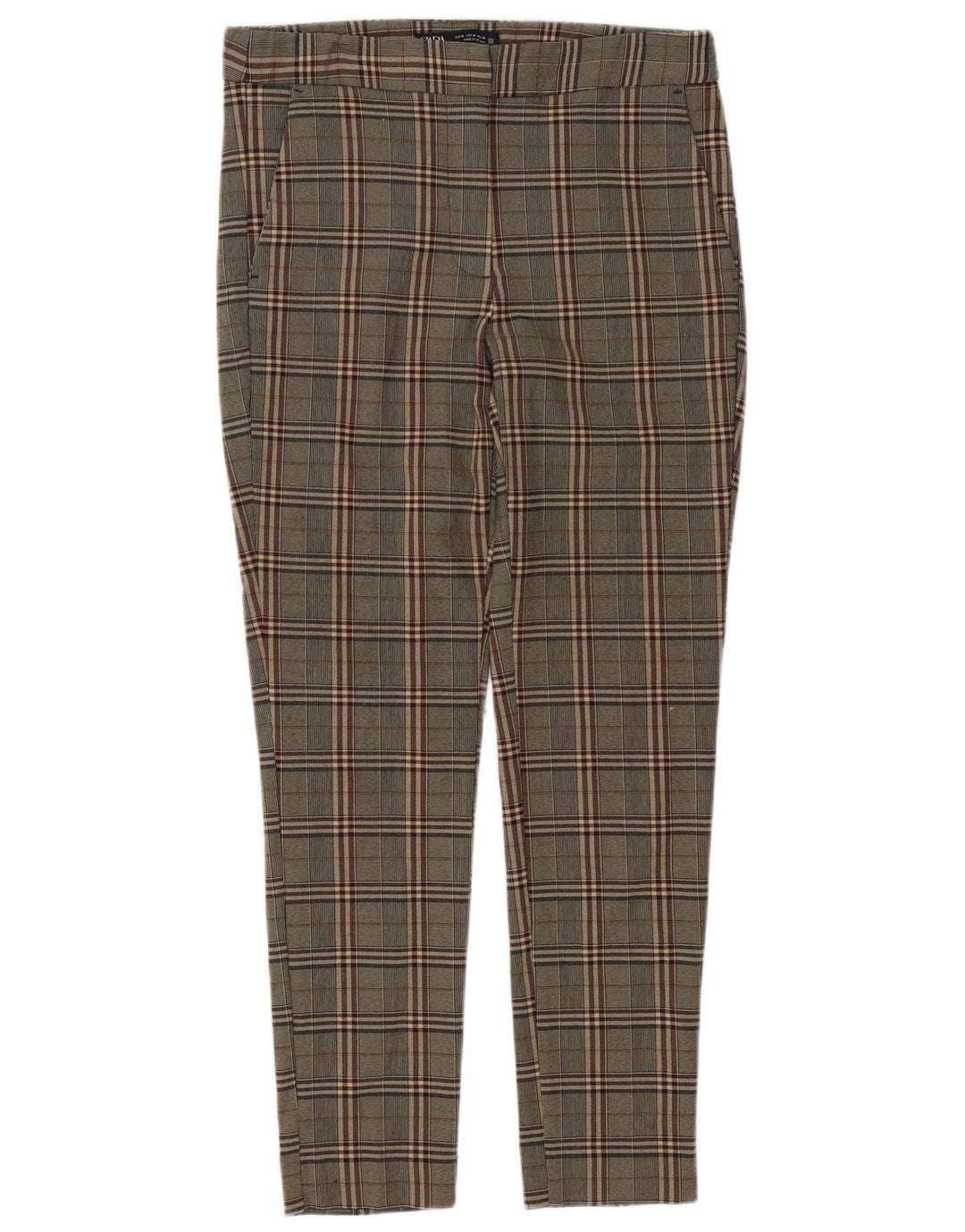 Zara Slim Chino-Hose für Damen, mittelgroß, W28, L27, braun kariert