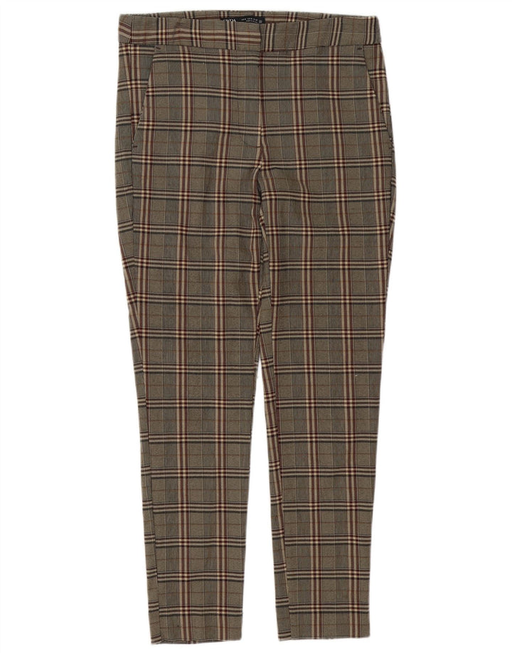 Zara Slim Chino-Hose für Damen, mittelgroß, W28, L27, braun kariert