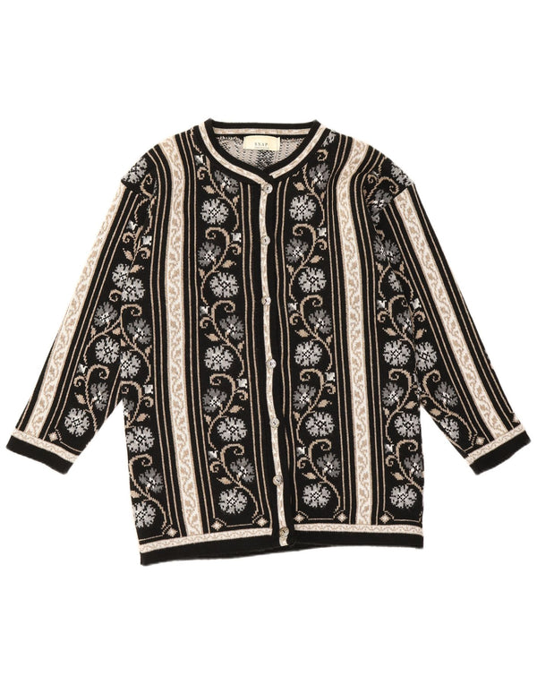 Vintage Damen Cardigan Pullover UK 16 Large Schwarz Floral Synthetik