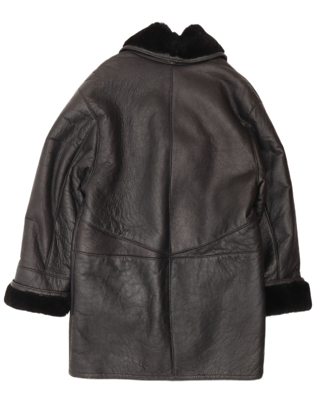 VINTAGE Damen Übergroßer Lammfellmantel UK 16 Large Schwarz