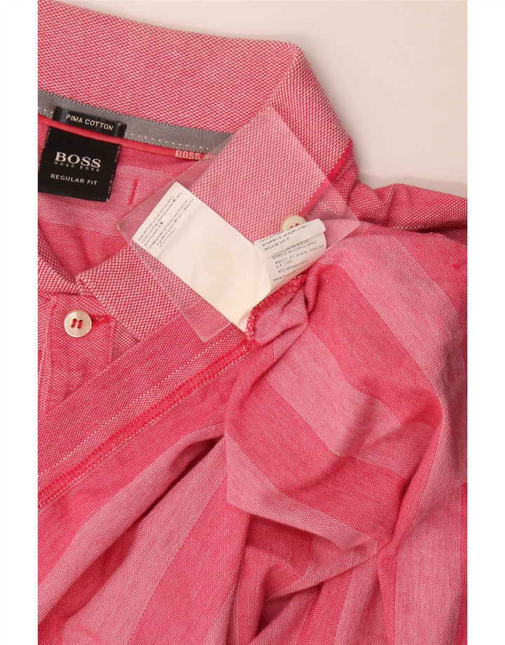 Hugo Boss Herren-Poloshirt mit normaler Passform, mittelrosa, gestreift, Baumwolle