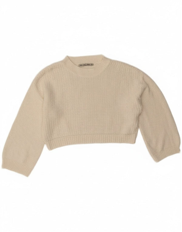 Zara Damen Crop Loose Fit Rundhalspullover Pullover UK 16 Large Off White