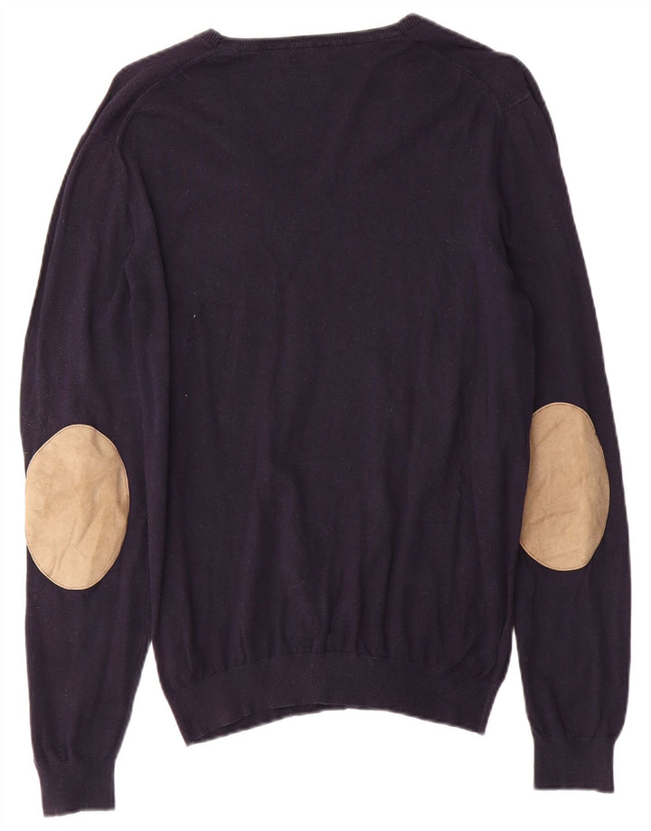 MASSIMO DUTTI Womens V-Neck Jumper Sweater UK 16 Large Navy Blue