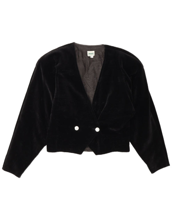 Vintage Damen Zweireihige Samt Bolero Jacke IT 42 Medium Schwarz