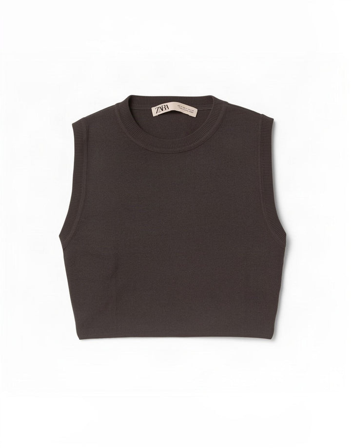 Zara Damen Crop Vest Top UK 12 Mittelgraue Viskose