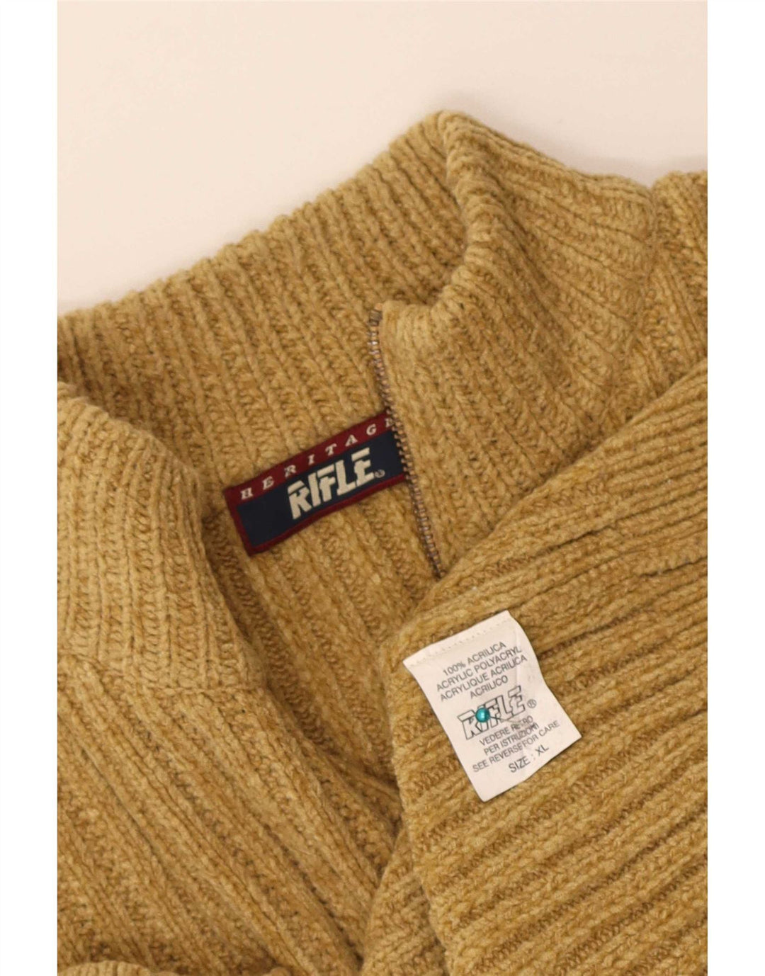 Rifle Herren-Pullover mit Reißverschluss am Hals, XL, gelbes Acryl