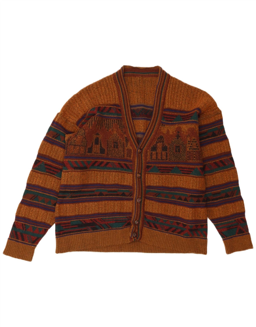 Vintage Herren Strickjacke mittelbraun geometrisch