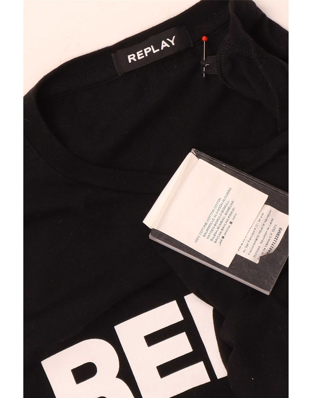 Replay Herren-Grafik-T-Shirt, langärmelig, groß, aus schwarzer Baumwolle