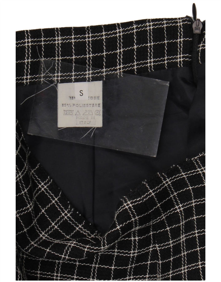 Vintage Damen gerader Rock klein W26 schwarz kariertes Polyester