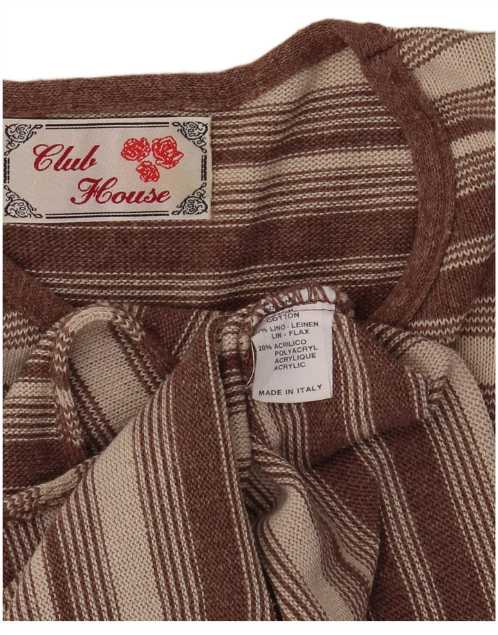 VINTAGE Womens Crew Neck Jumper Sweater UK 12 Medium Brown Striped