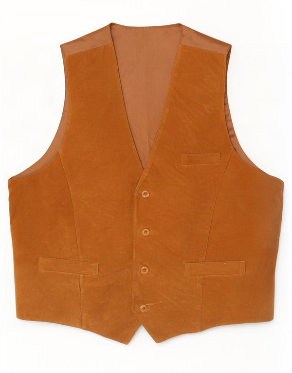 Vintage Mens Slim Suede Waistcoat UK 48 4XL Beige Leather