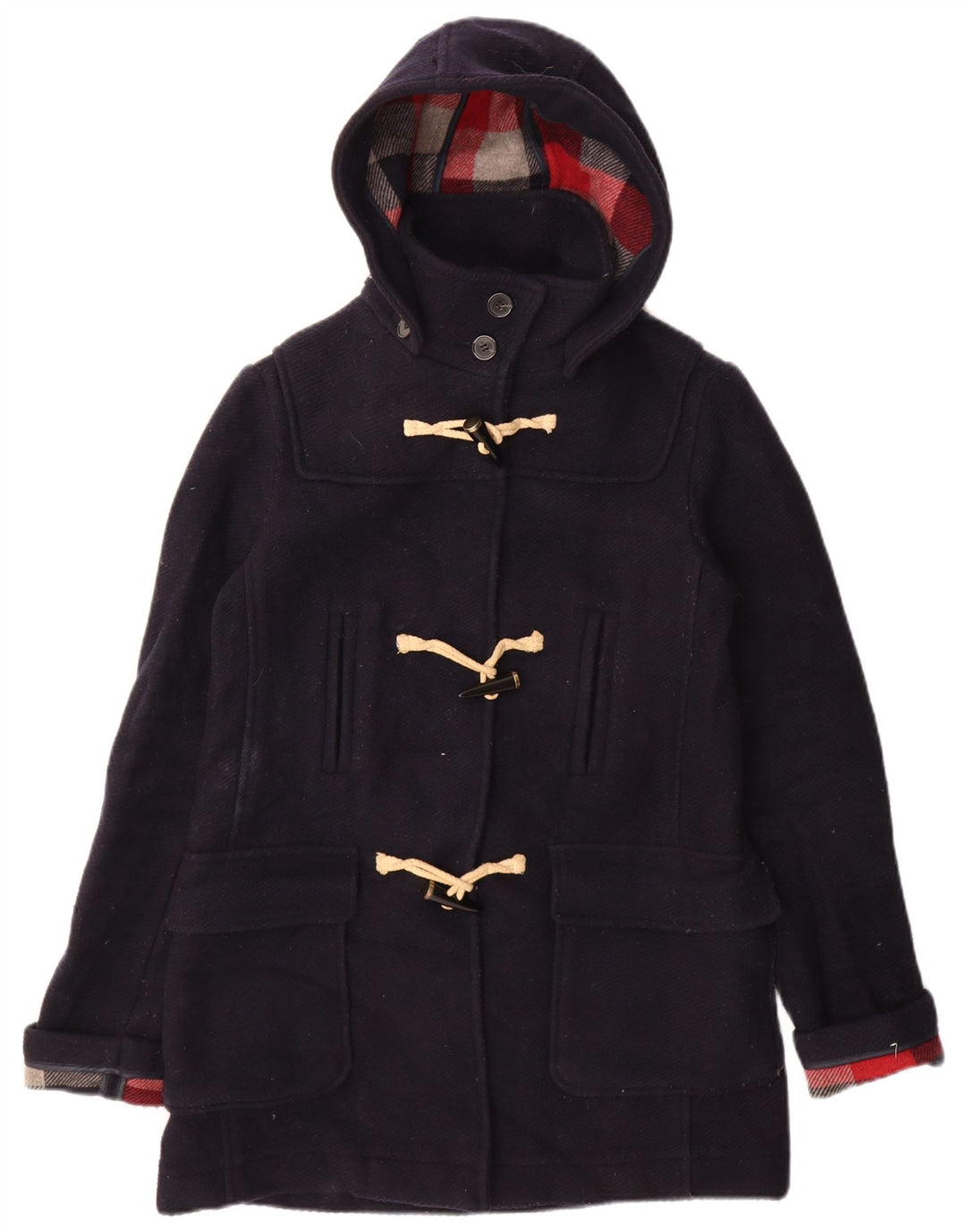 Topshop Damen Dufflecoat mit Kapuze UK 10 Small Marineblaue Wolle