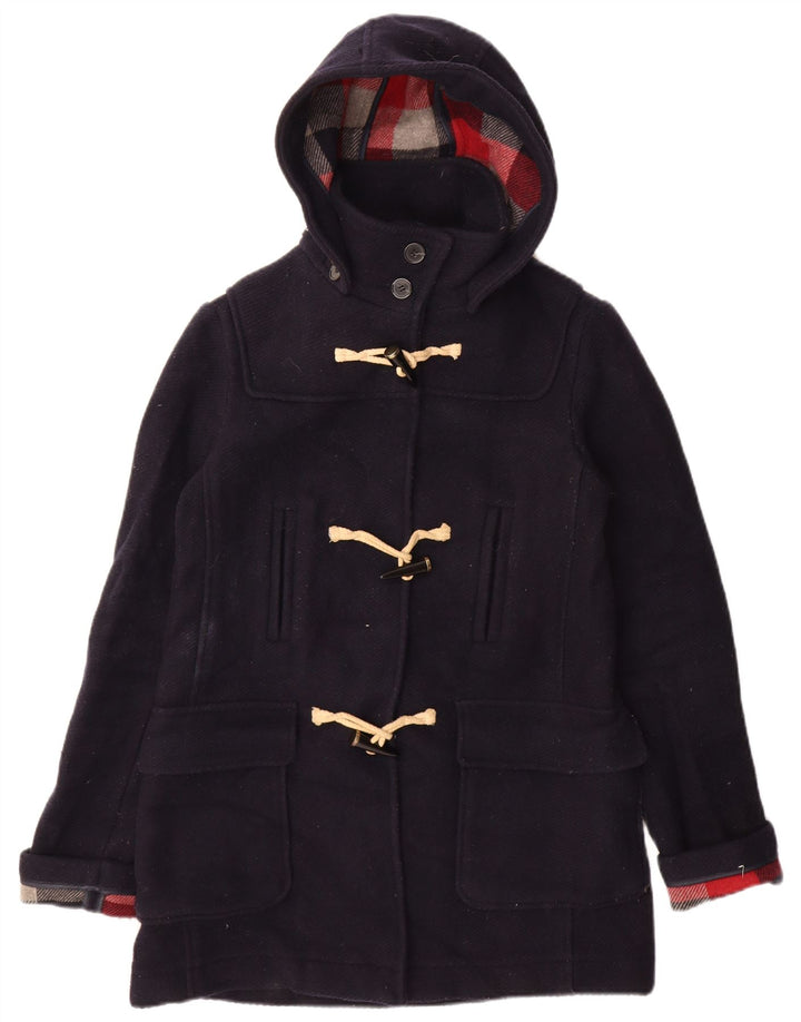 Topshop Damen Dufflecoat mit Kapuze UK 10 Small Marineblaue Wolle