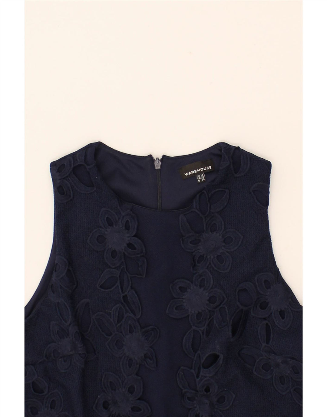 WAREHOUSE Womens Sleeveless Basic Dress UK 10 Small Navy Blue Floral Vintage Warehouse and Second-Hand Warehouse from Messina Hembry 