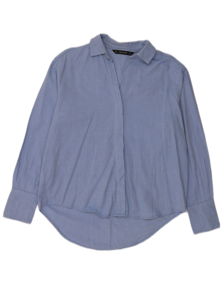 Zara Damen Übergroßes Hemd UK 6 XS Blaue Baumwolle