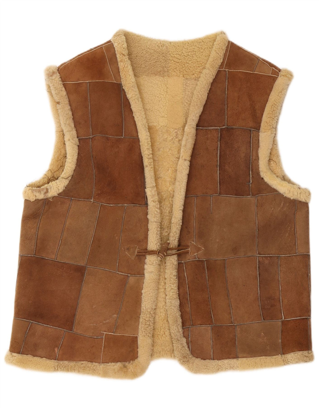 Vintage Herren Shearling Gilet UK 42 XL Braun