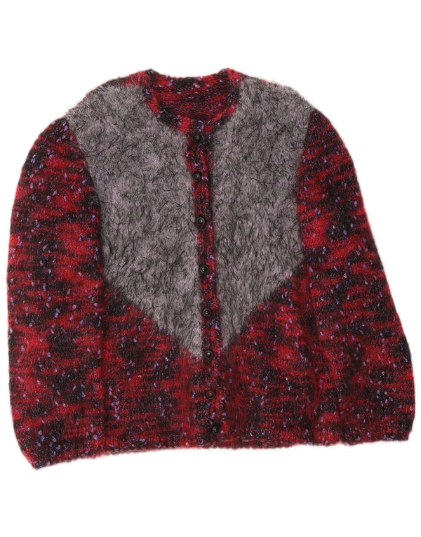 Vintage Damen Cardigan Pullover UK 14 Groß Burgund Farbblock