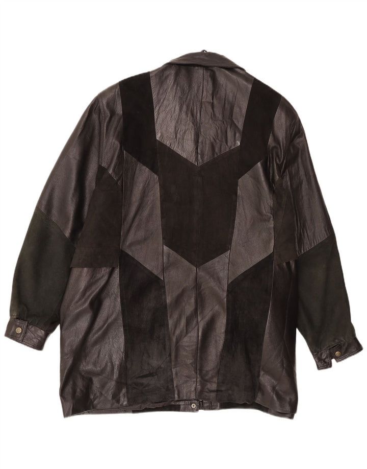 Vintage Damen Lederjacke UK 20 2XL Schwarz Patchwork Retro