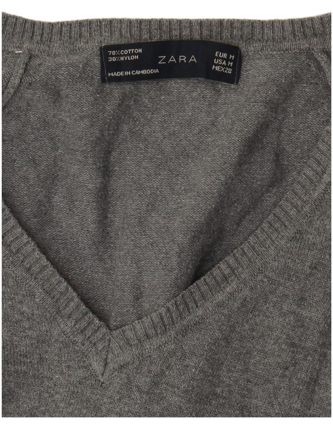 Zara Damen-Pullover mit V-Ausschnitt, UK 12, mittelgraue Baumwolle