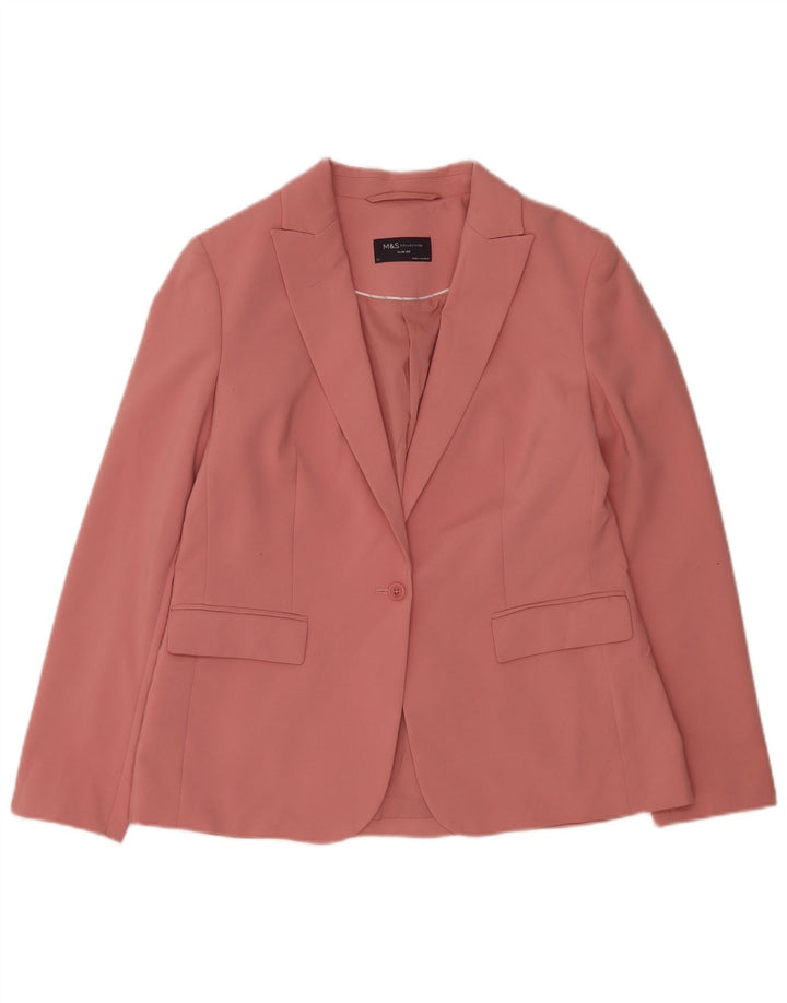 Marks & Spencer Damen-Blazer mit 1 Knopf, schmaler Passform, UK 12, Mittelrosa