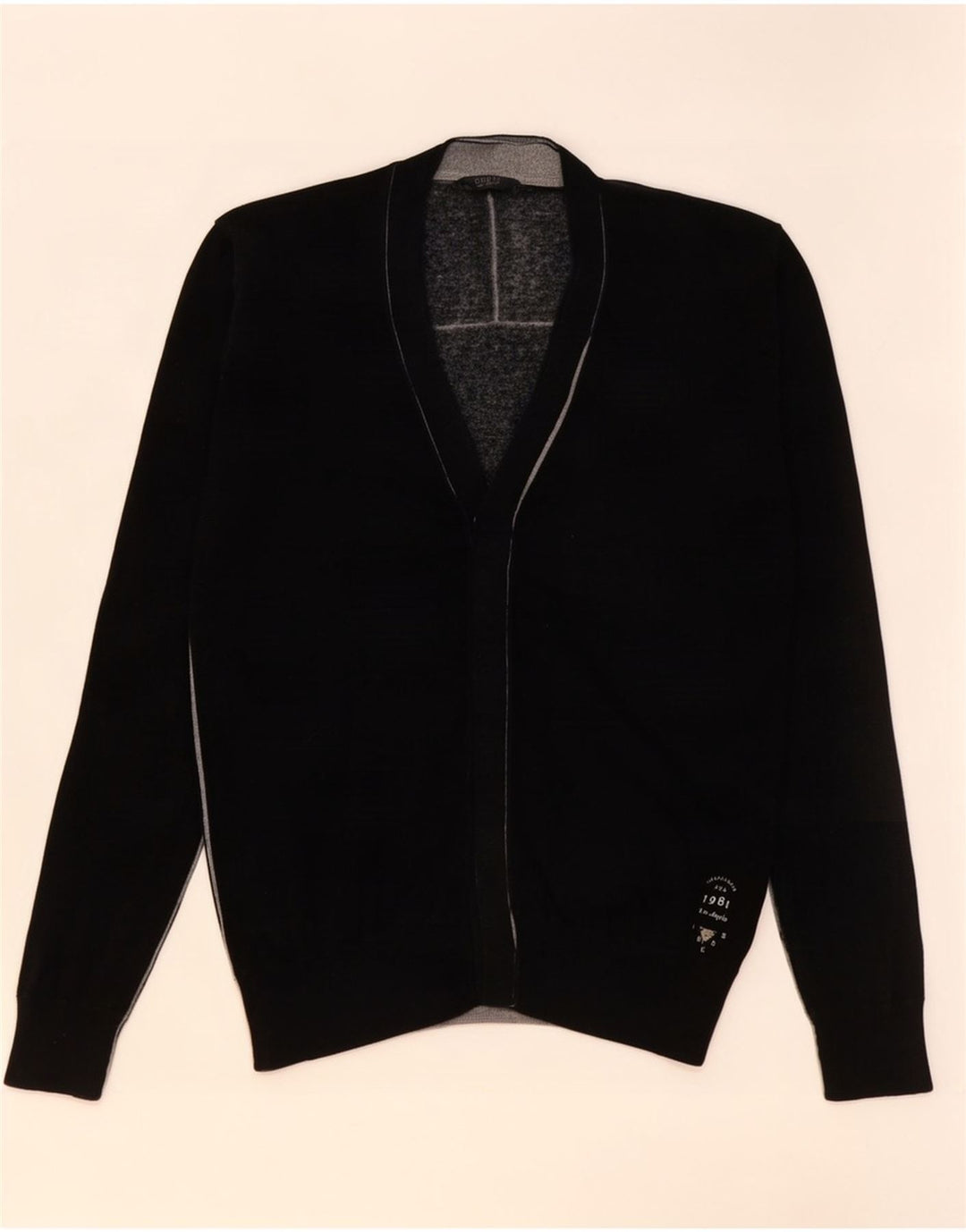 Guess Herren-Cardigan-Pullover aus mittelschwarzer Baumwolle