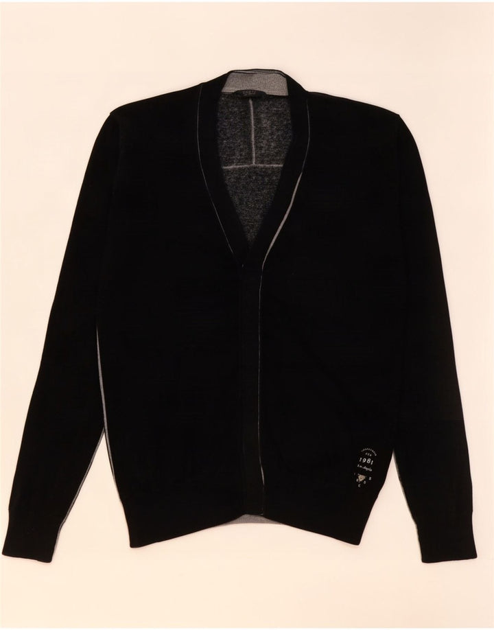 Guess Herren-Cardigan-Pullover aus mittelschwarzer Baumwolle