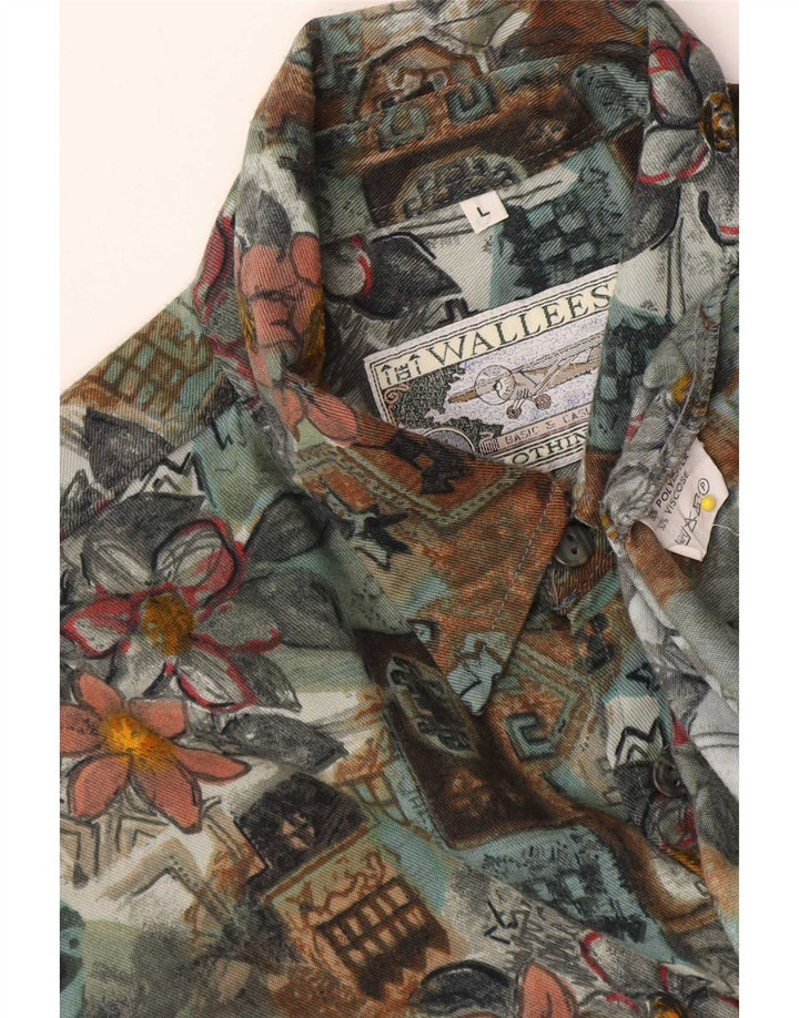 Wallees Herrenhemd, groß, grün, geblümt, Polyester