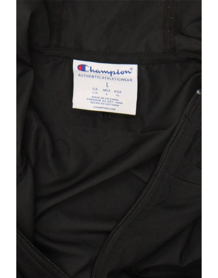 CHAMPION Mens Hooded Zip Neck Pullover Tracksuit Top Large Black Polyester Vintage Champion and Second-Hand Champion from Messina Hembry 