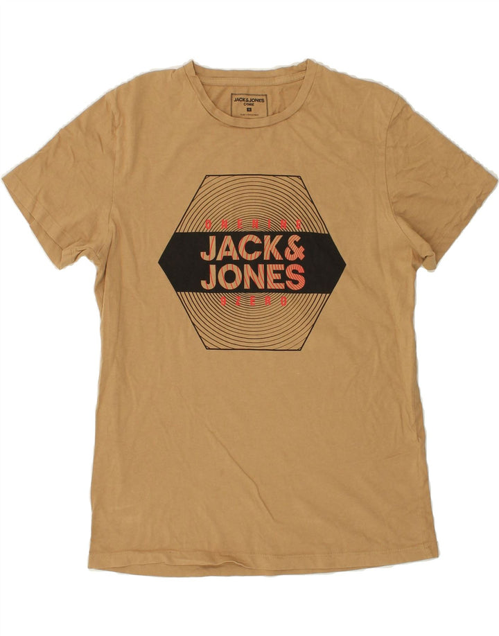 JACK & JONES Mens Graphic T-Shirt Top Medium Beige Cotton Vintage Jack & Jones and Second-Hand Jack & Jones from Messina Hembry 