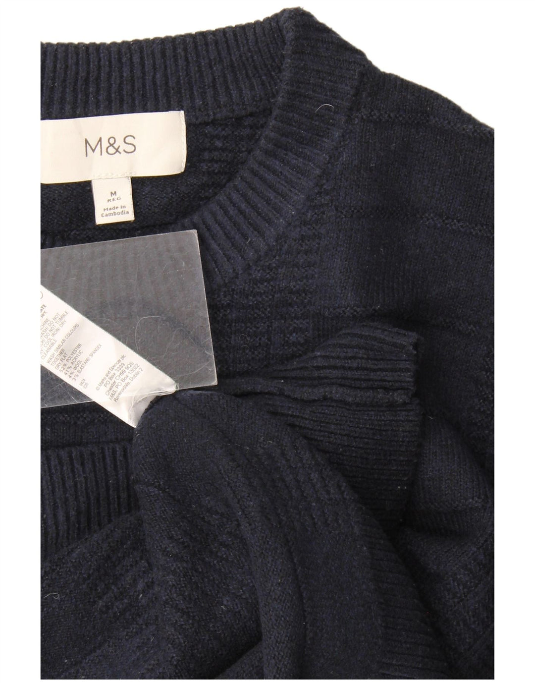 Marks & Spencer Herren-Pullover mit Rundhalsausschnitt, mittleres Marineblau, Polyester
