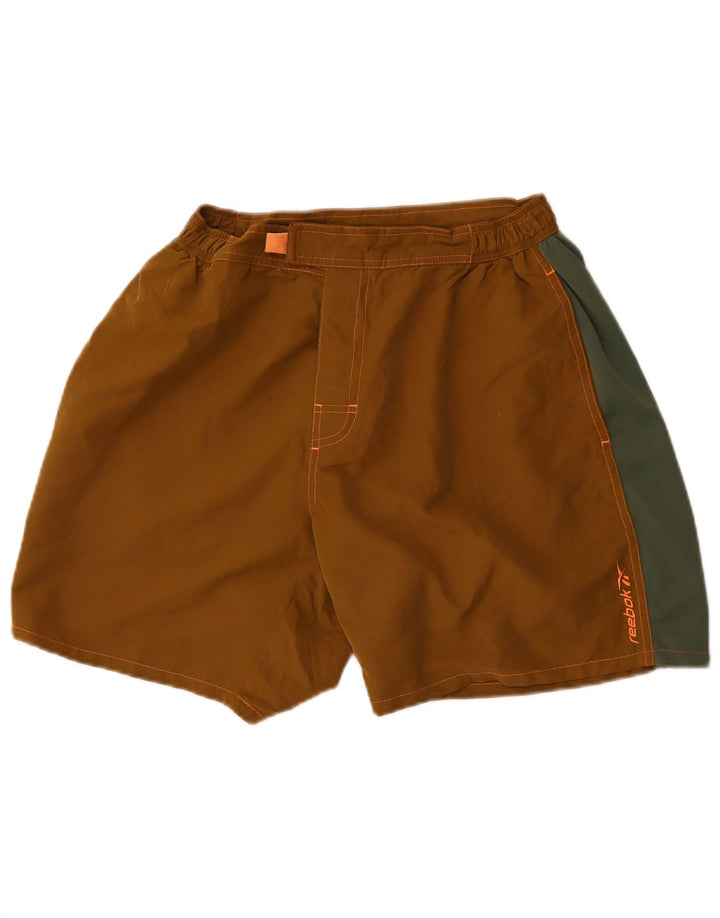 Reebok Herren-Badeshorts, groß, Khaki, Farbblock-Polyester